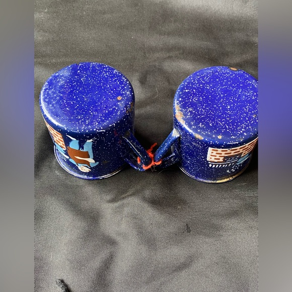 Antique Blue Speckled Tin Kettle Cup Mugs! Set of (2)! - Picture 11 of 11